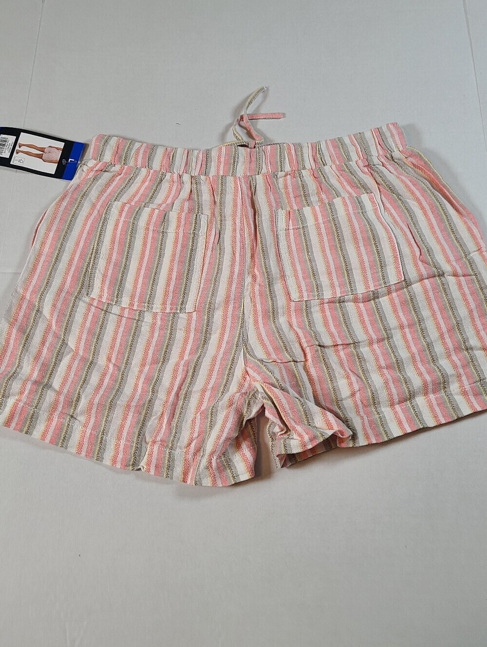 Briggs New York Women's Striped Shorts Large Elastic Waist NWT Linen Blend - Picture 3 of 12
